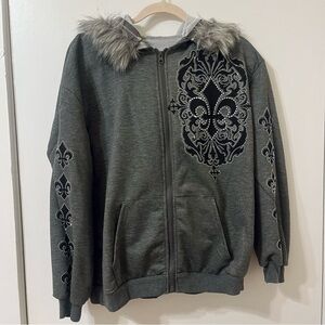 Y2K Rhinestone Zip-Up Sweatshirt